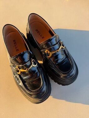 Belle Shoe Women's US Size 6 Black Tully Lug Loafer Slide Camel Chunky Y2k